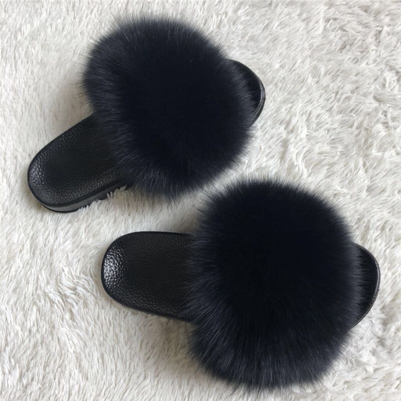 FUR SLIPPERS BLACK